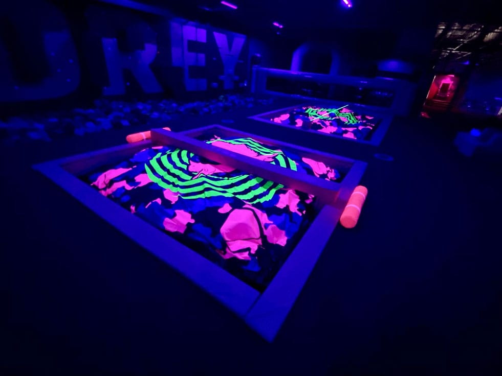 UV reactive foam pit covers with battlebeam.