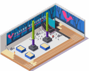 a hall with trampolines