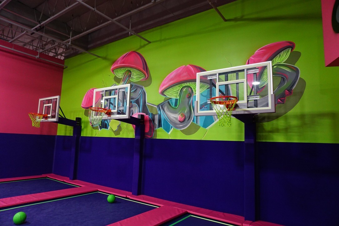 Shock trampoline basketball dunk hoop court