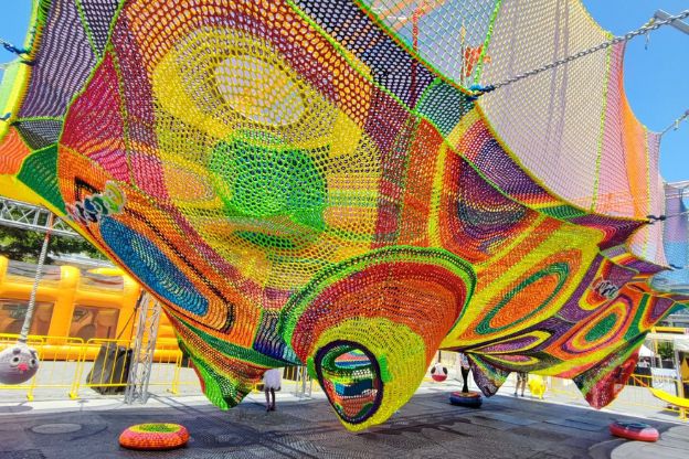 Rope Kids crochet playground — colorful woven net play environment