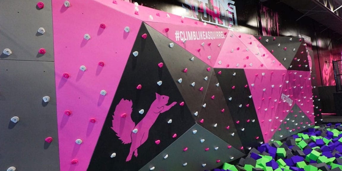 Flying Squirrel Climbing Wall over a Foampit